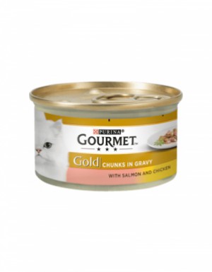 <p><strong>Gourmet Gold 85 гр Кусочки в соусе с лососем и цыпленком для кошек </strong></p>