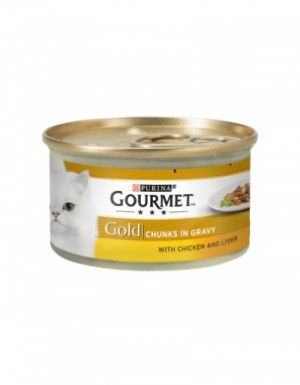<p><strong>Gourmet Gold 85 гр Кусочки в соусе с печенью и курицей для кошек </strong></p>