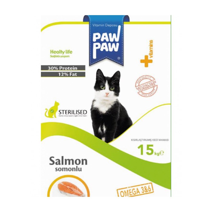 <p><strong>Сухой корм PawPaw для взрослых стерилизованных кошек и кастрированных котов с лососем 15 кг</strong></p>