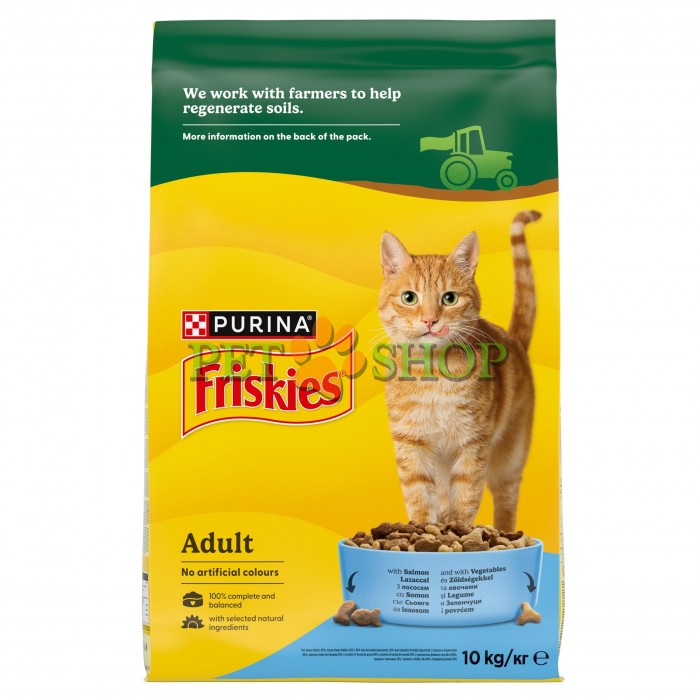 <p><strong>Hrană uscată Friskies pentru&nbsp;pisici adulte cu salmon si legume 10 kg</strong></p>