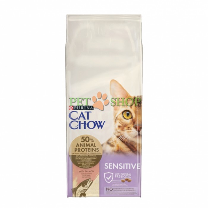 <p><strong>Сбалансированный сухой корм с лососем для кошек с чувствительным пищеварением </strong><strong>Cat Chow® Sensitive с лососем</strong></p>