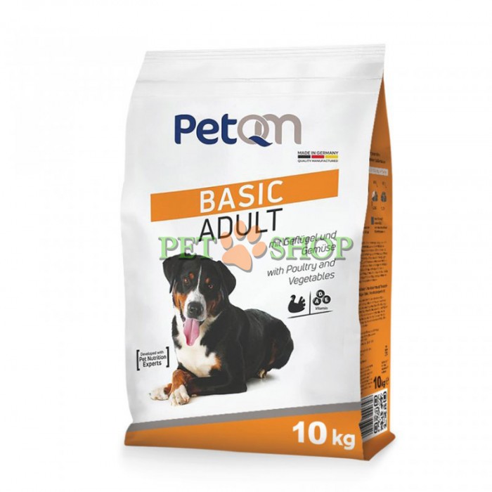 <p><strong>PetQM Basic Adult это сбалансированный полнорационный корм, который был специально разработан для взрослых собак.</strong></p>

<ul>
</ul>
