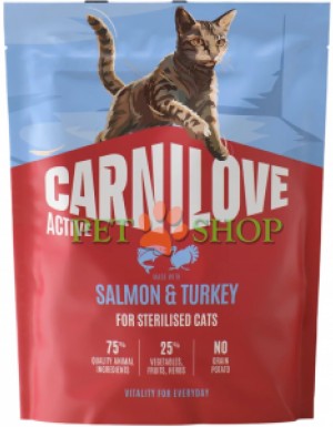 <p><strong>Carnilove Cat Sterilised&nbsp;Salmon, Turkey -&nbsp;</strong>полнорационный корм <strong>ACTIVE с лососем и индейкой</strong> для стерилизованных взрослых кошек всех пород.&nbsp;<strong>Свежее мясо и субпродукты&nbsp;-&nbsp;Без куриного мяса и жира&nbsp;-&nbsp;Беззерновой.</strong></p>