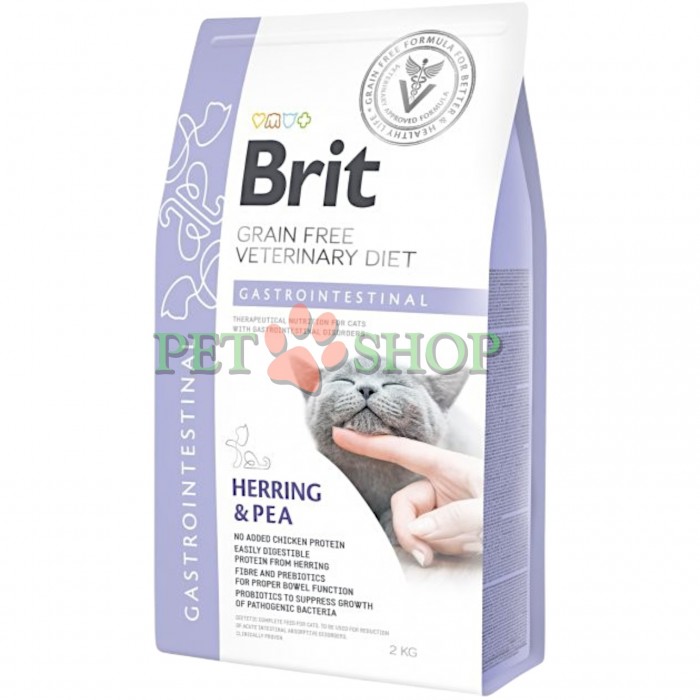 <p><strong>Brit Vet Diet Cat Grain free Gastrointestinal Hering, Pea - </strong>hrană uscată terapeutică fără cereale pentru pisici adulte, indicată în cazuri de gastroenterită acută și cronică, cu hering și mazăre.</p>