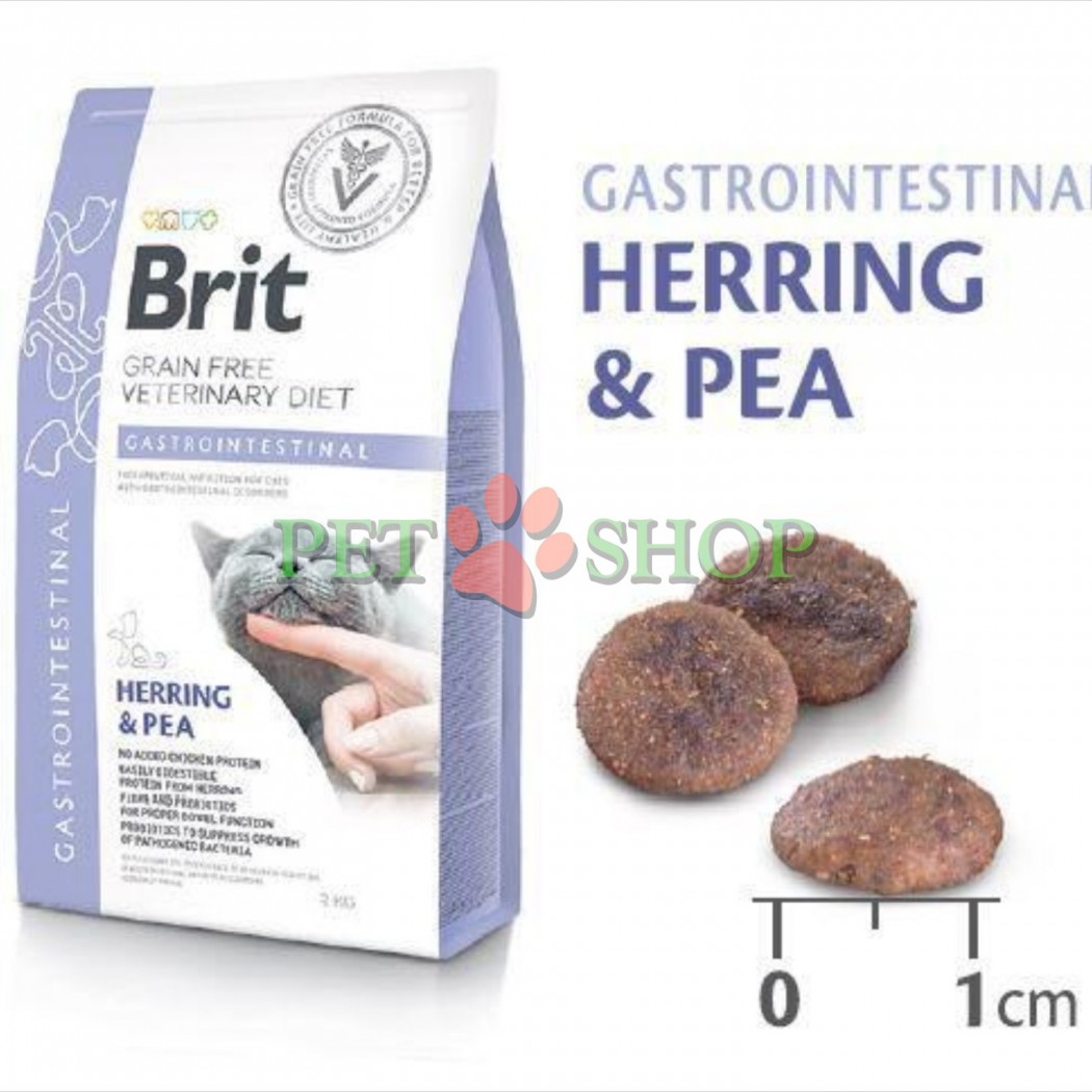 <p><strong>Brit Vet Diet Cat Grain free Gastrointestinal Hering, Pea - </strong>hrană uscată terapeutică fără cereale pentru pisici adulte, indicată în cazuri de gastroenterită acută și cronică, cu hering și mazăre.</p>