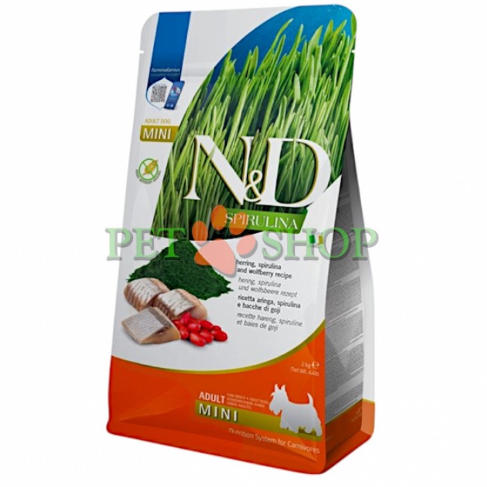 <p><strong>Farmina ND spirulina dog herring, wolfberry adult mini</strong> - hrană uscată completă pentru c&acirc;ini adulți.</p>