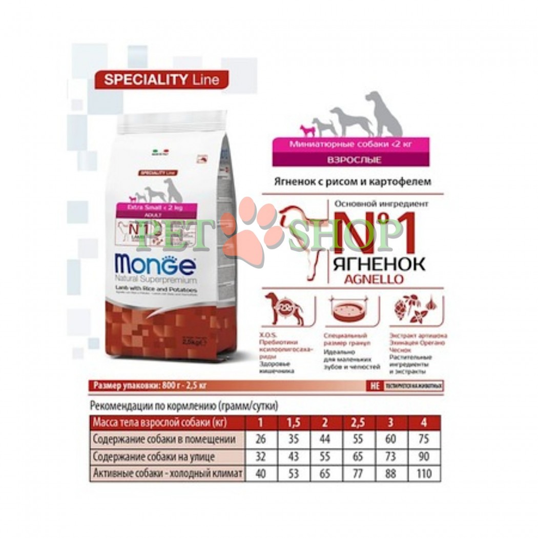 <p>Monge Extra Small Adult Lamb, Rice, Potatoes&nbsp;&mdash; hrană completă și echilibrată cu miel, orez și cartofi pentru c&acirc;ini adulți de rase miniaturale cu greutatea de p&acirc;nă la 2 kg.</p>
