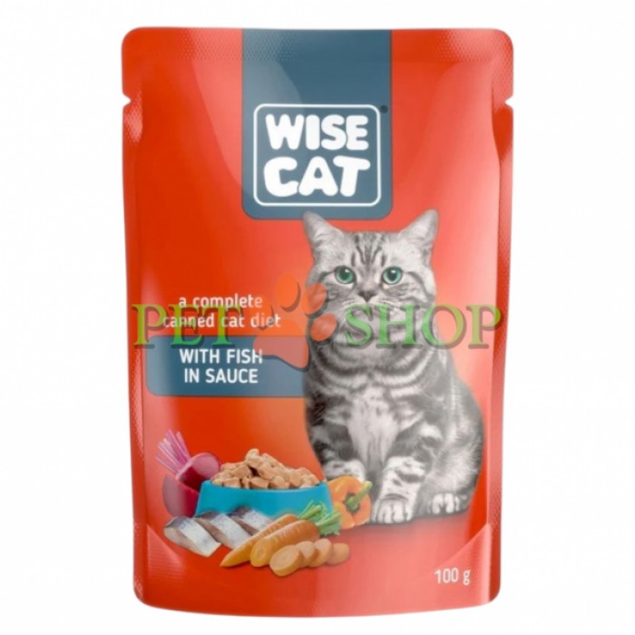 <p><strong>Wise Cat cu pește în sos</strong> este o hrană umedă completă, concepută pentru pisici adulte din toate rasele.</p>
