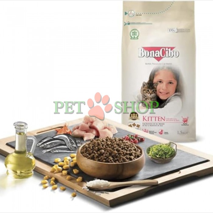 <p><strong>BonaCibo Kitten -&nbsp;сбалансированный и полнорационный сухой корм на основе мяса курицы, анчоусов и риса для котят возрастом до 12 месяцев, беременных и кормящих кошек всех пород.</strong></p>