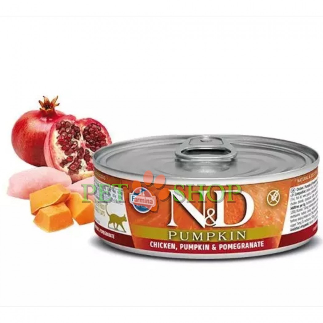 <p><strong>Farmina ND Chicken,&nbsp;Pumpkin, Pomegranate - </strong>hrană umedă completă pentru pisici adulte, cu pui, dovleac și rodie.</p>