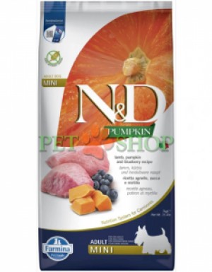 <p><strong>Farmina ND Pumpkin Dog Grain Free Lamb,&nbsp;Blueberry Adult Mini</strong> -&nbsp;полнорационный беззерновой сухой корм для взрослых собак мелких пород.</p>