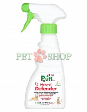 <p><strong>Puff Spray Natural Defender</strong> — одна из лучших в мире натуральных защит от насекомых для животных. Попробуйте, чтобы обеспечить вашему питомцу естественный барьер защиты. Также можно использовать для обработки помещений от паразитов.</p>