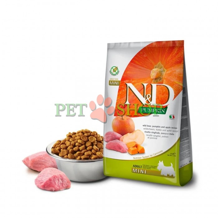 <p><strong>Farmina ND Pumpkin Dog Adult Mini Wild Boar,&nbsp;Apple</strong> - hrană uscată fără cereale pentru c&acirc;ini adulți de talie mică, mistreț cu măr și dovleac.</p>