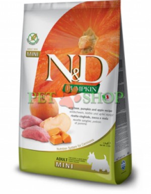 <p><strong>Farmina ND Pumpkin Dog Adult Mini Wild Boar, Apple</strong> - hrană uscată fără cereale pentru câini adulți de talie mică, mistreț cu măr și dovleac.</p>
