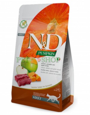 <p><strong>Farmina ND Cat Pumpkin Adult Venison,&nbsp;Pumpkin, Apple&nbsp;- оленина, тыква и яблоко.</strong> Полнорационный беззерновой сухой корм для взрослых кошек.</p>