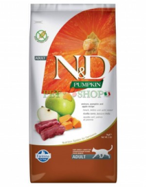 <p><strong>Farmina ND Cat Pumpkin Adult Venison,&nbsp;Pumpkin, Apple&nbsp;- оленина, тыква и яблоко.</strong> Полнорационный беззерновой сухой корм для взрослых кошек.</p>