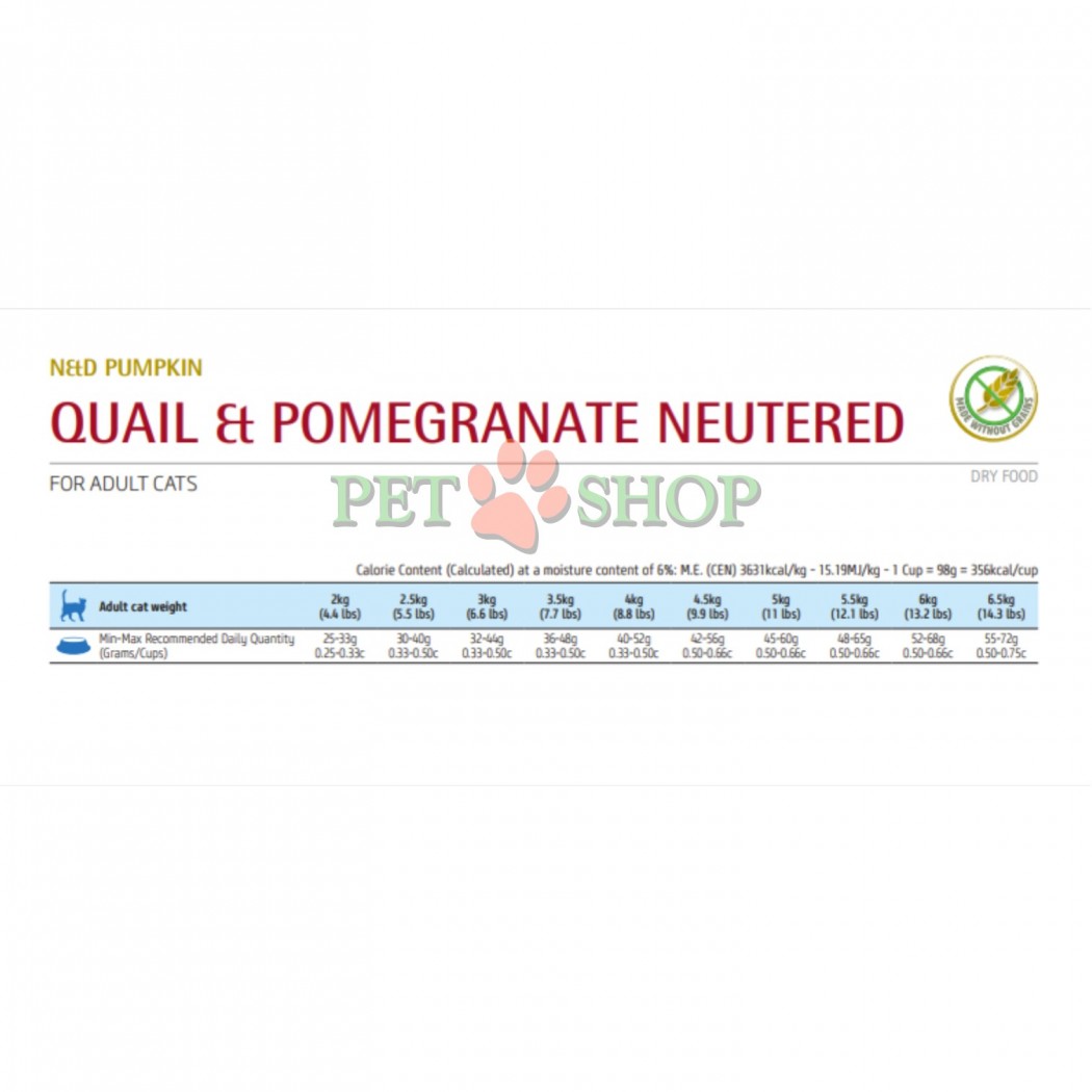 <p><strong>Farmina ND Pumpkin Neutered Cat Adult&nbsp;Quail, Pumpkin, Pomegranate -&nbsp;</strong>перепел, тыква и гранат. Полнорационный беззерновой сухой корм для стерилизованных кошек и кастрированных котов.</p>
