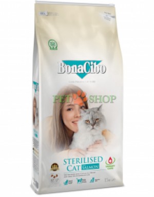<p><strong>Bonacibo Adult Cat Light, Sterilised Urinary Salmon</strong> -&nbsp;разработан для стерилизованных или склонных к набору веса кошек. Корм содержит тщательно сбалансированные уровни белков и жиров, которые помогают контролировать вес, одновременно обеспечивая все необходимые питательные вещества в вкусном и полноценном рационе.</p>