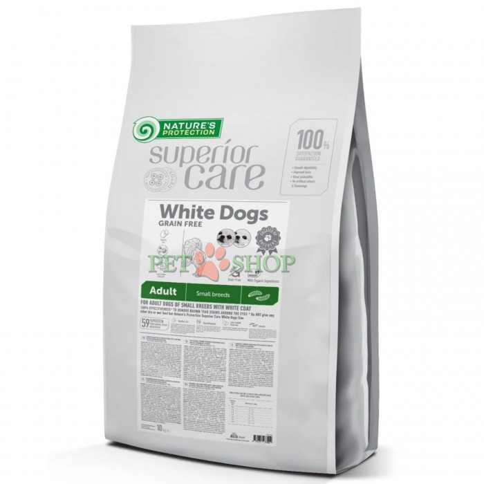 <p><strong>Nature's Protection Superior Care White Dogs Grain Free Insect Adult Small Breeds -&nbsp;</strong>полнорационный беззерновой корм с белком насекомых для взрослых собак малых пород весом от 1 до 10 кг с белым или светлым окрасом шерсти. Корм не содержит зерновые, поэтому подходит маленьким собакам с чувствительным пищеварением или склонностью к аллергии.</p>