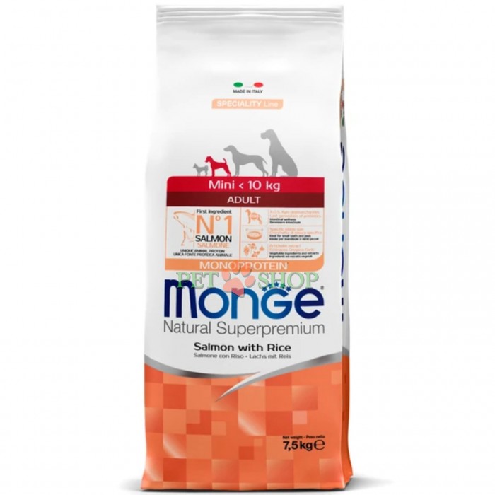 <p><strong>MONGE DRY DOG MINI ADULT Salmon, Rice -&nbsp;</strong>сбалансированный полнорационный корм для взрослых собак мелких пород, который&nbsp;разработан на основе одного источника белка животного происхождения &ndash; лосося<strong>.</strong>&nbsp;Идеально подходит для питомцев, которые обладают повышенной чувствительностью к компонентам корма или нуждаются в исключающей диете.</p>