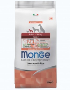 <p><strong>MONGE DRY DOG MINI ADULT Salmon, Rice -&nbsp;</strong>сбалансированный полнорационный корм для взрослых собак мелких пород, который&nbsp;разработан на основе одного источника белка животного происхождения &ndash; лосося<strong>.</strong>&nbsp;Идеально подходит для питомцев, которые обладают повышенной чувствительностью к компонентам корма или нуждаются в исключающей диете.</p>