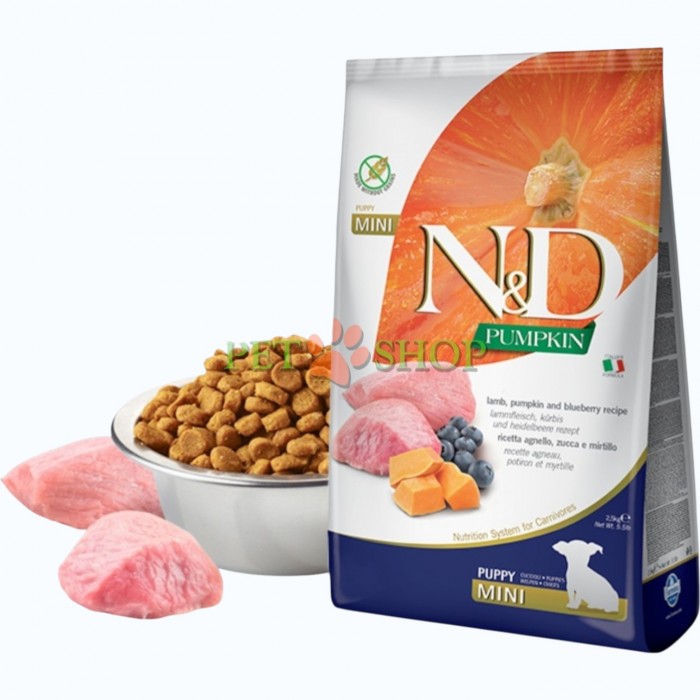 <p><strong>Farmina ND Pumpkin Dog Puppy Mini&nbsp;Lamb, blueberry -&nbsp;</strong>ягненок, тыква и черника. Полнорационный беззерновой сухой корм для щенков, беременных и кормящих сук мелких пород.</p>