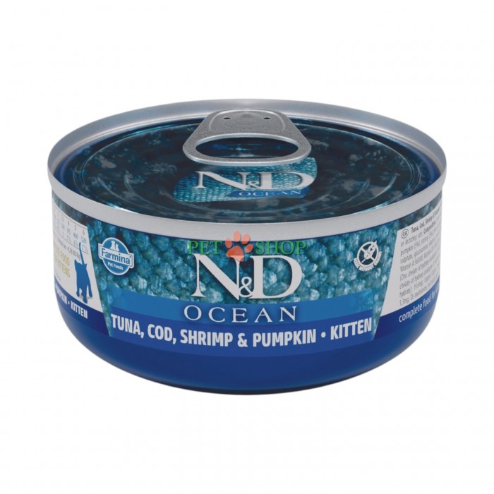<p><strong>Farmina ND&nbsp;Tuna, Cod, Shrimp,&nbsp;Pumpkin Kitten.&nbsp;</strong>ТУНЕЦ, ТРЕСКА, КРЕВЕТКИ И ТЫКВА Kitten. Полнорационный влажный корм для котят, беременных и лактирующих кошек.</p>