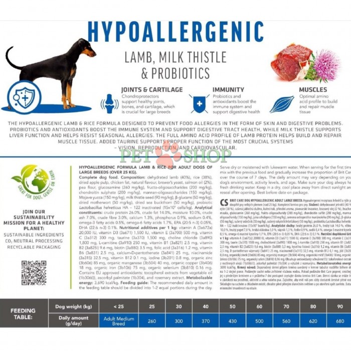 <p><strong>Brit Care Hypoallergenic&nbsp;</strong><strong>Adult Large Breed Lamb&nbsp;-&nbsp;</strong>супер-премиум гипоаллергенный корм с одним источником животного белка для профилактики аллергических реакций. Подходит для взрослых собак крупных пород с нормальным уровнем активности.&nbsp;</p>