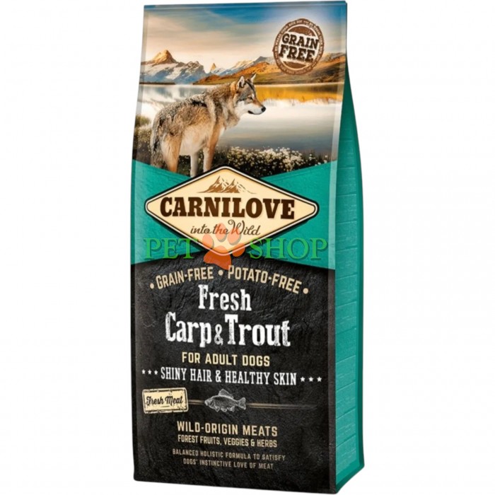 <p><strong>Carnilove Fresh Carp, Trout Shiny Hair, Healthy Skin for Adult dogs - </strong>hrană completă pentru c&acirc;ini adulți, de &icirc;naltă calitate, fără cereale și fără cartofi, cu carne proaspătă.</p>