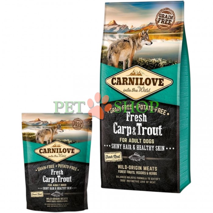 <p><strong>Carnilove Fresh Carp, Trout Shiny Hair, Healthy Skin for Adult dogs - </strong>hrană completă pentru c&acirc;ini adulți, de &icirc;naltă calitate, fără cereale și fără cartofi, cu carne proaspătă.</p>