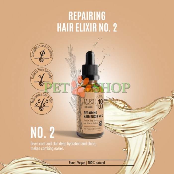 <p><strong>Tauro Pro Line Pure Nature Восстанавливающий эликсир № 2</strong> - это комбинация натуральных и эфирных масел, обогащенная витаминами и аминокислотами, которая эффективно увлажняет и способствует восстановлению поврежденной и тусклой шерсти и кожи. <strong>Для глубокого увлажнения и придания блеска, облегчает расчесывание - 8 эссенций и 10 формул масел.</strong></p>