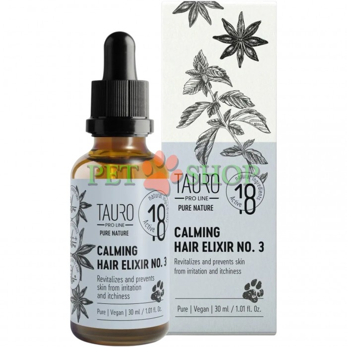 <p><strong>Tauro Pro Line Pure Nature Calming Elixir №3 -&nbsp;</strong>эликсир содержит комплекс из трех натуральных и эфирных масел, обогащенный витаминами и аминокислотами, специально разработанный <strong>для снятия раздражения кожи, уменьшения зуда, шелушения и восстановления здоровой кожи и шерсти</strong> вашего питомца.&nbsp;Содержит&nbsp;<strong>8 эссенций и 10 формул масел.</strong></p>