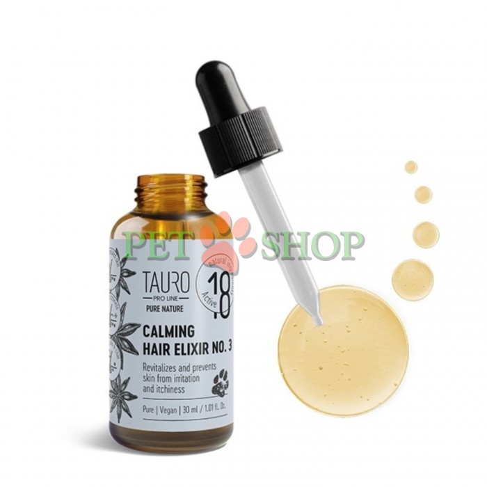 <p><strong>Tauro Pro Line Pure Nature Calming Elixir №3 -&nbsp;</strong>эликсир содержит комплекс из трех натуральных и эфирных масел, обогащенный витаминами и аминокислотами, специально разработанный <strong>для снятия раздражения кожи, уменьшения зуда, шелушения и восстановления здоровой кожи и шерсти</strong> вашего питомца.&nbsp;Содержит&nbsp;<strong>8 эссенций и 10 формул масел.</strong></p>