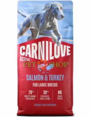 <p><strong>Carnilove&nbsp;Adult Large Breed Dog&nbsp;Salmon,&nbsp;Turkey -&nbsp;</strong>полнорационный беззерновой корм с лососем и индейкой для взрослых собак крупных пород (больше 25 кг). <strong>Свежее мясо -&nbsp;Без куриного мяса и жира -</strong>&nbsp;<strong>Без злаков.</strong></p>
