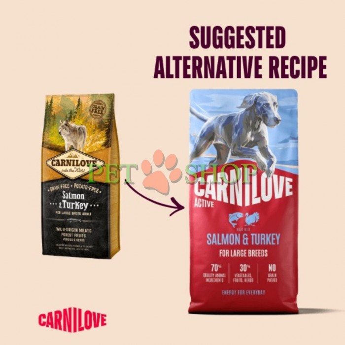 <p><strong>Carnilove&nbsp;Adult Large Breed Dog&nbsp;Salmon,&nbsp;Turkey -&nbsp;</strong>полнорационный беззерновой корм с лососем и индейкой для взрослых собак крупных пород (больше 25 кг). <strong>Свежее мясо -&nbsp;Без куриного мяса и жира -</strong>&nbsp;<strong>Без злаков.</strong></p>