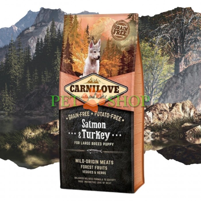 <p><strong>Carnilove Puppy Large Breed Salmon, Turkey</strong> &ndash; hrană completă fără cereale cu somon și curcan pentru căței de talie mare. Fără adaos de cereale și cartofi.</p>