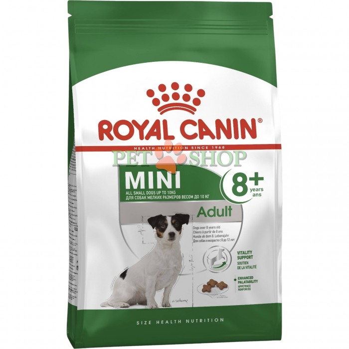 <p><strong>Royal Canin Mini Adult 8+</strong> &mdash; hrană uscată pentru c&acirc;ini adulți de talie mică (p&acirc;nă la 10 kg), cu v&acirc;rsta de peste 8 ani.</p>