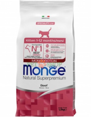 <p><strong>Monge Monoprotein Kitten Beef -&nbsp;</strong>este o hrană completă și echilibrată pentru pisoi cu gust de vita.</p>