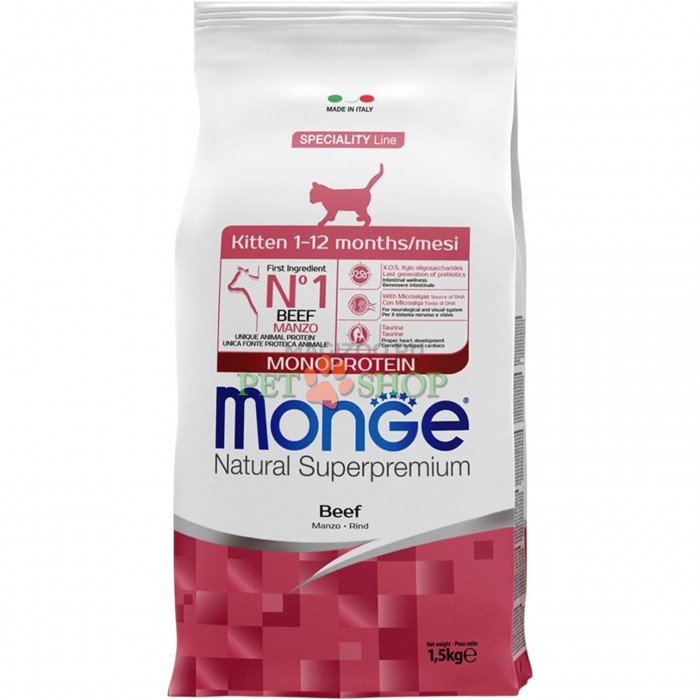 <p><strong>Monge Monoprotein Kitten Beef -&nbsp;</strong>полнорационный и сбалансированный корм для котят со вкусом говядины.</p>