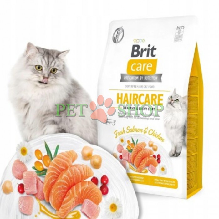 <p><strong>Brit Care Cat Grain-Free Haircare healthy and shiny coat </strong>- полнорационный корм для взрослых кошек с повышенными требованиями к уходу за шерстью. Гипоаллергенная беззерновая формула, богатая клетчаткой, которая облегчает выведение шерстяных комков.</p>