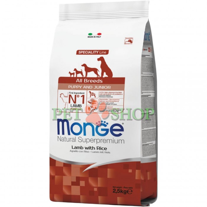 <p><strong>Monge All breeds Puppy, Junior&nbsp;Lamb with Rice -&nbsp;</strong>сухой корм предназначен для ежедневного питания щенков всех пород в возрасте от 1 до 12 месяцев. Основными источниками белка являются дегидрированное и свежее мясо ягненка.</p>