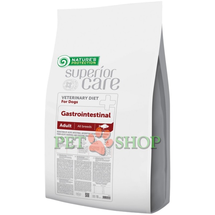 <p><strong>Nature's Protection Superior Care Adult All Breed Dogs Veterinary Diet Gastrointestinal White Fish</strong> -&nbsp;ветеринарный диетический сухой корм с белой рыбой для взрослых собак всех пород с нарушениями работы желудочно-кишечного тракта.</p>