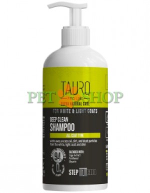 <p><strong>Șamponul Tauro Pro Line Ultra Natural Care For White, Light Coat Deep Clean</strong>, cu ingrediente de &icirc;naltă calitate și extract de salvie, este conceput pentru curățarea profundă a blănii și pielii animalului. Șamponul este destinat c&acirc;inilor și pisicilor cu blană albă sau deschisă la culoare. Formula &icirc;mbogățită protejează bariera lipidică a pielii, previne descuamarea acesteia, oferă strălucire blănii și are un parfum foarte plăcut.</p>