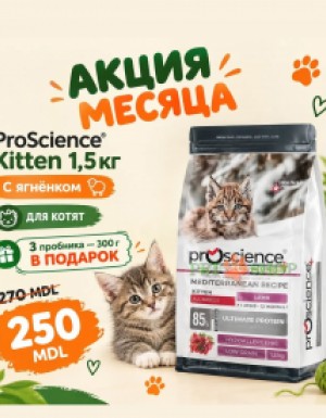 <p><strong>ProScience Kitten Lamb Cat &mdash; Healthy Growth &mdash; Mediterranean Recipe</strong> este o hrană uscată completă și echilibrată pentru pisoi&nbsp;cu miel.</p>