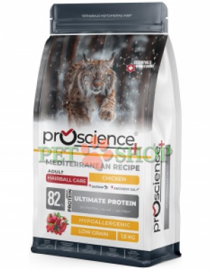 <p><strong>ProScience Cat Adult Hairball</strong>&nbsp;&mdash; это полнорационный и сбалансированный экструдированный сухой корм для взрослых кошек с курицей. Содержит <strong>82% белка животного происхождения</strong> и гипоаллергенную формулу с пониженным содержанием злаков. Корм помогает контролировать образование комков шерсти и обеспечивает полноценное питание для поддержания здоровья и активности взрослой кошки.</p>