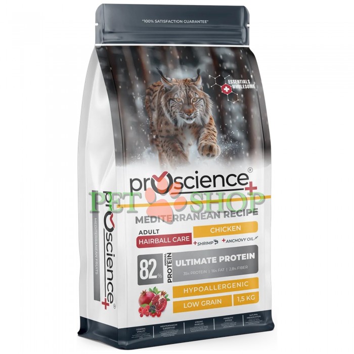 <p><strong>ProScience Cat Adult Hairball</strong>&nbsp;&mdash; это полнорационный и сбалансированный экструдированный сухой корм для взрослых кошек с курицей. Содержит <strong>82% белка животного происхождения</strong> и гипоаллергенную формулу с пониженным содержанием злаков. Корм помогает контролировать образование комков шерсти и обеспечивает полноценное питание для поддержания здоровья и активности взрослой кошки.</p>