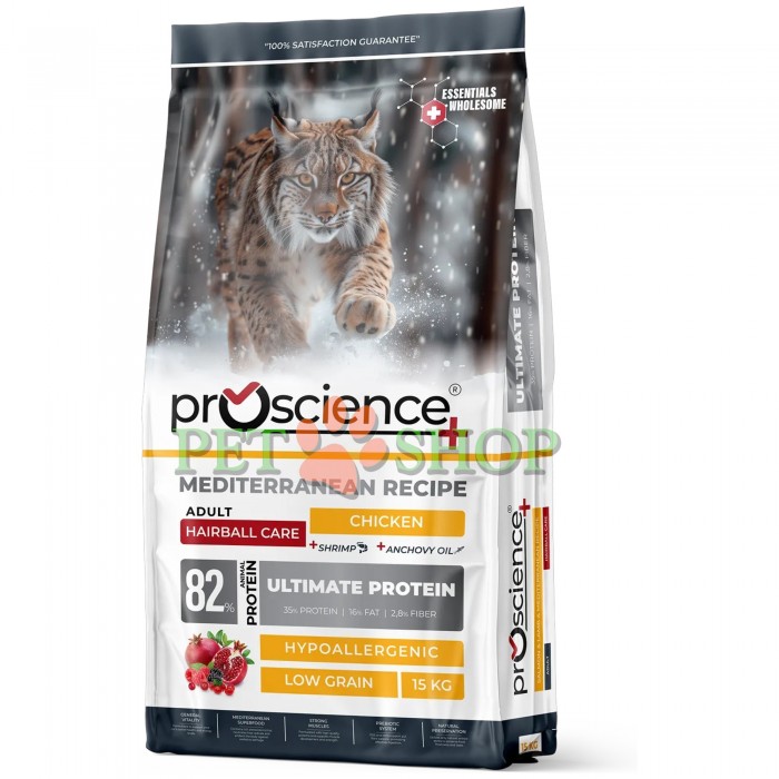 <p><strong>ProScience Cat Adult Hairball</strong>&nbsp;&mdash; это полнорационный и сбалансированный экструдированный сухой корм для взрослых кошек с курицей. Содержит <strong>82% белка животного происхождения</strong> и гипоаллергенную формулу с пониженным содержанием злаков. Корм помогает контролировать образование комков шерсти и обеспечивает полноценное питание для поддержания здоровья и активности взрослой кошки.</p>