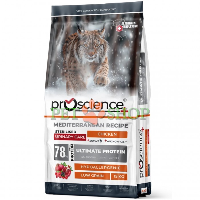 <p><strong>ProScience Sterilised Urinary Cat Adult -&nbsp;</strong>полнорационный и сбалансированный экструдированный сухой корм для стерилизованных кошек со вкусом курицы. Содержит 78% белка животного происхождения, гипоаллергенную формулу с пониженным содержанием злаков и обеспечивает полноценное и сбалансированное питание.</p>