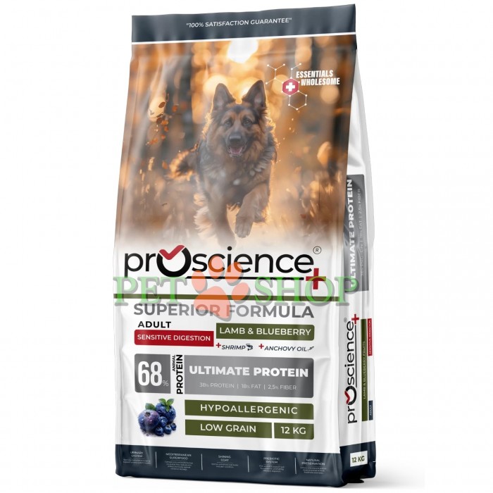 <p><strong>ProScience Adult Dog Sensitive&nbsp;Salmon, Blueberry -&nbsp;</strong>&mdash; полнорационный экструдированный сухой корм для взрослых собак всех пород с лососем и черникой. Специально разработан для поддержания здоровья кожи и красоты шерсти. Содержит <strong>67% белка животного происхождения</strong>, отличается гипоаллергенной формулой с пониженным содержанием злаков и обеспечивает сбалансированное ежедневное питание.</p>