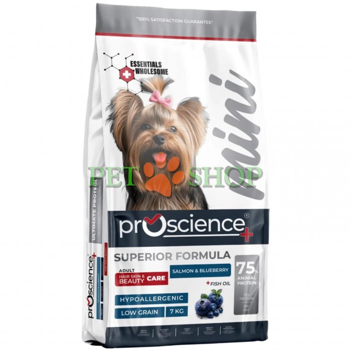 <p><strong>ProScience Mini Adult Dog Salmon, Blueberry</strong>&nbsp;&mdash; это сухой корм на основе лосося, специально разработанный с учетом уникальных потребностей маленьких взрослых собак.</p>